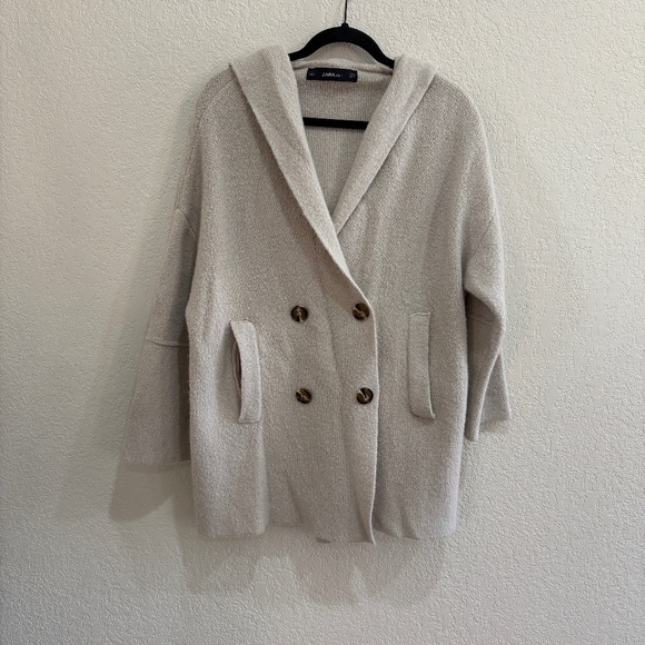 ZARA KNIT Hooded Double-Breasted Coatigan (fits oversized) - Picture 3 of 6